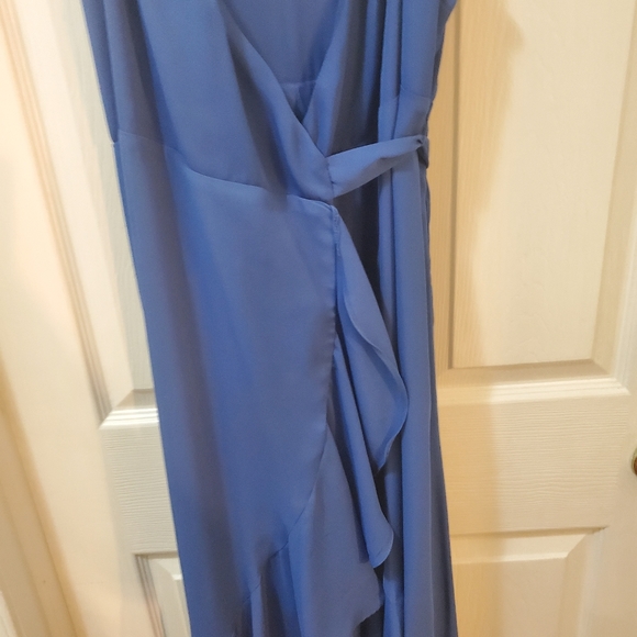 Manhattan Moment Blue Ruffled Midi Wrap Dress Lulus - Picture 5 of 16